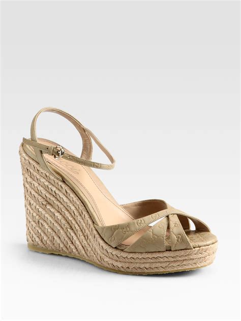 gucci penelope gg leather espadrille wedges|Gucci espadrilles for sale.